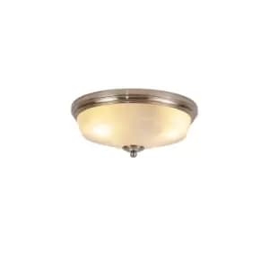 DeRuyter 2 Light E27 Flush Ceiling Lamp, Satin Nickel, Frosted Glass