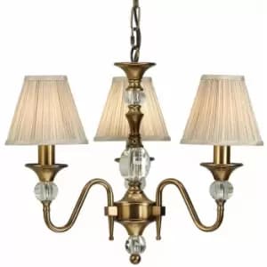 Loops - Diana Ceiling Pendant Chandelier Antique Brass & Beige Pleat Shade 3 Lamp Light