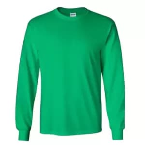 Gildan Mens Plain Crew Neck Ultra Cotton Long Sleeve T-Shirt (S) (Irish Green)
