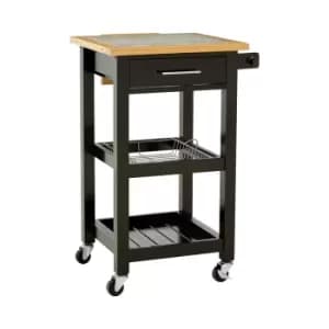 Premier Housewares Pinewood Kitchen Trolley with Granite Chopping Surface - Black