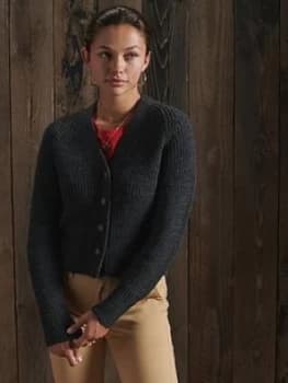 Superdry Jessica V-neck Cardigan, Dark Grey, Size 6, Women