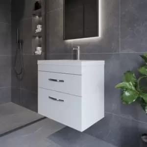 Nuie - Athena Wall Hung 2-Drawer Vanity Unit with Basin-1 600mm Wide - Gloss White