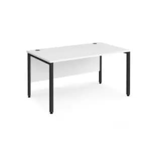 Office Desk 1400mm Rectangular Desk With Bench Leg White Tops With Black Frames 800mm Depth Maestro 25