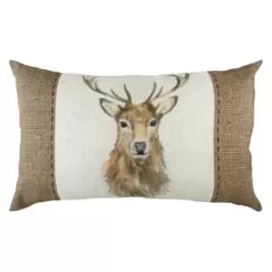 Hessian Stag Rectangular Cushion White