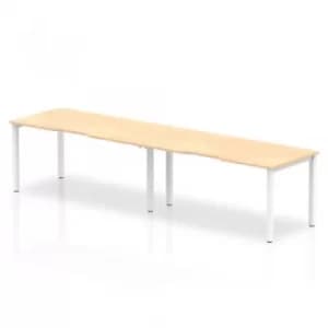 Single White Frame Bench Desk 1600 Maple (2 Pod)