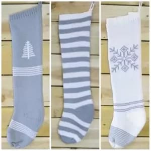 Winter Grey & White Christmas Stocking - Stripey/Christmas Tree/Snowflake