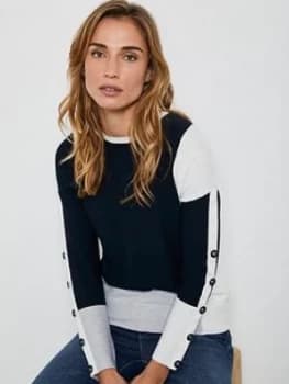 Mint Velvet Stripe & Blocked Knit Jumper - Navy