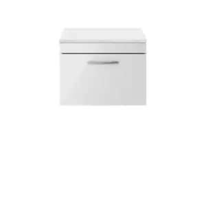 Nuie Athena 600 Wall Hung Single Drawer Vanity & Sparkling White Worktop - Gloss Grey Mist