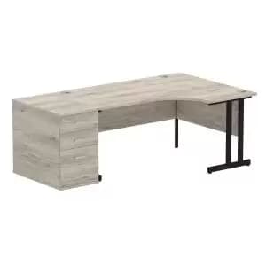 Impulse 1600mm Right Crescent Office Desk Grey Oak Top Black