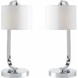 2 pack Touch Dimmable Table Lamp Chrome & White Fabric Shade Bedside Desk Light