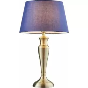 Loops - Table Lamp Antique Brass Plate & Navy Cotton 60W E27 Base & Shade e10344