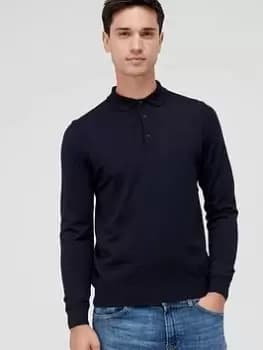 BOSS Bono-l Longsleeve Knitted Polo Shirt, Dark Blue, Size L, Men