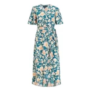 Mela London Teal Floral Print Wrap Midi Dress - Green