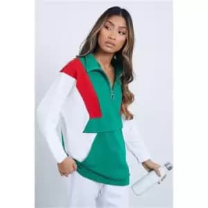 I Saw It First Green Chevron Colourblock Half Zip Sweatshirt - Green