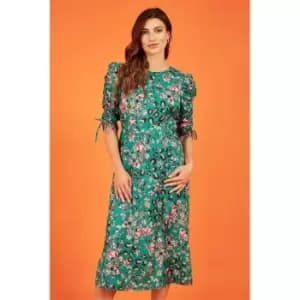 Yumi Green Animal Floral Print Midi Dress - Green