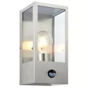 Saxby Breton PIR Motion Sensor Wall Lantern Brushed Stainless Steel & Clear Glass IP44