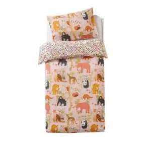Little Furn Childrens/Kids Endangered Safari Duvet Cover Set (Single) (Pink)