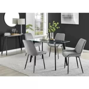 Furniturebox Malmo Rectangular Glass and Black Wooden Leg Modern Industrial Dining Table & 4 Grey Pesaro Black Leg Velvet Chairs
