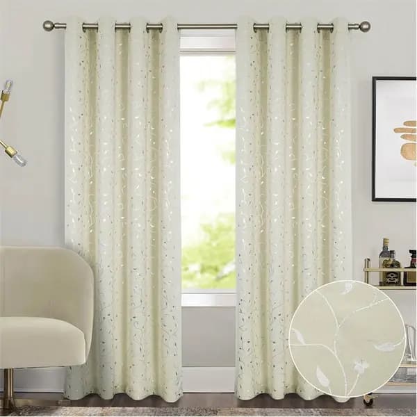Home Curtains Metallic Printed Blockout Curtains - Cream 108x90