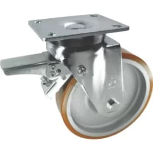 Braked Swivel Plate 100MM Polyurethane Tyre