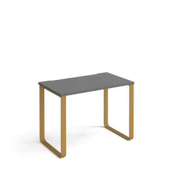 Cairo straight desk 1000mm x 600mm with sleigh frame legs - brass frame, grey top