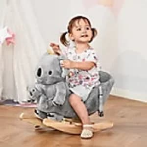 Homcom Kids Plush Ride-On Rocking Horse Koala-shaped Toy Rocker with Gloved Doll Grey