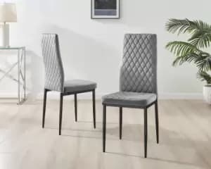 Set of 6 Milan High Back Soft Touch Diamond Pattern Velvet Dining Chairs With Black Powder Coated Metal Legs