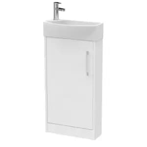 Hudson Reed Juno Compact 440mm Floor Standing 1 Door Unit & 1 Tap Hole Basin RH - White Ash