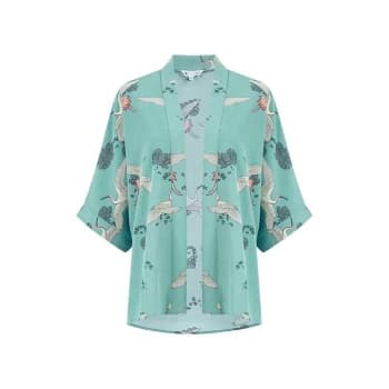 Yumi Black Crane Print Kimono - Black