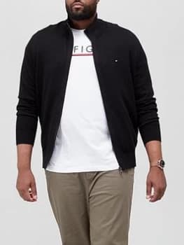 Tommy Hilfiger Big & Tall Pima Cotton Cashmere Zip Thru Knitted Jumper - Black, Size 4XL, Men
