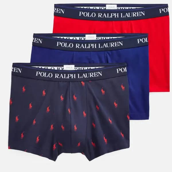 Polo Ralph Lauren Mens Classic 3 Pack Trunks - Newport Navy Allover/Heritage Royal/Regal Red - M