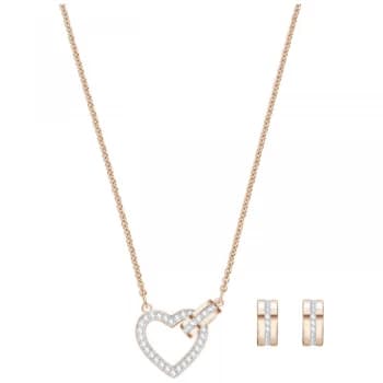 Ladies Swarovski Rose Gold Plated Lovely Heart Earring & Necklace Set