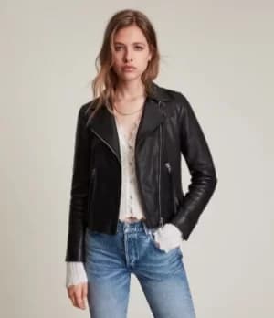 AllSaints Womens Leather Slim Fit Dalby Biker Jacket, Black, Size: 8
