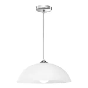 Dayton 40cm Dome Pendant Ceiling Light Chrome Metal White Wipe Technique Glass LED E27 - Merano