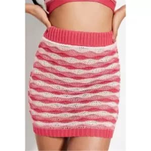 I Saw It First Pink Stripe Crochet Knitted Skirt Co-Ord - Pink