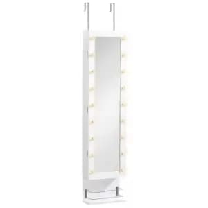 Homcom Door Hanging Light Up Mirror With Jewellery Storage And Shelf White