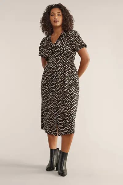 Evans Spot Print Button Front Dress Camel