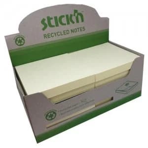 Stickn Repositionable Recycled Notes 76x76mm 100 Sheet (Pack 12)