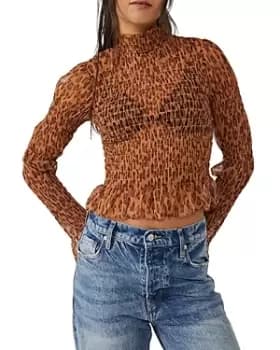 Free People Hello There Smocked Floral Print Top