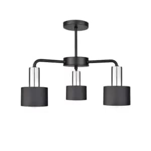 Luce Multi Arm Semi Flush Ceiling Light Black, Silver, 44cm, 3x E27