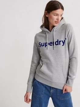 Superdry Registered Flock Hoodie - Grey, Size 6, Women