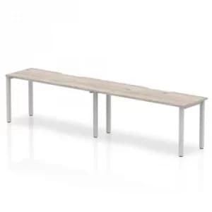 Single Silver Frame Bench Desk 1200 Grey Oak (2 Pod)