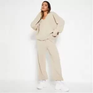 I Saw It First Collar Top And Trousers Knit Co-Ord Set - Brown