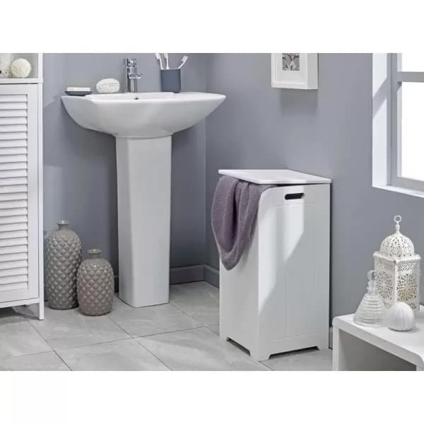 Tongue & Groove Slimline Bathroom Laundry Box in White