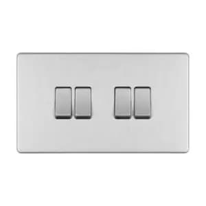 BG Screwless Flatplate Brushed Steel Quadruple Switch, 10Ax 2 Way - FBS44