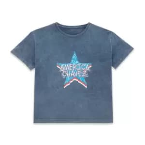 Marvel Dr Strange America Chavez Star Womens Cropped T-Shirt - Navy Acid Wash - L