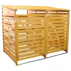 Double Wheelie Bin Storage Shed Store Hideaway Wooden Dustbin - Brown