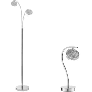 Standing Floor & Table Lamp Set Chrome & Pretty Crystal Cluster Twist Light