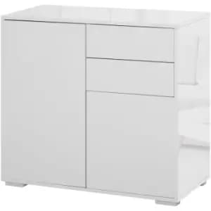 HOMCOM Modern Freestanding Push-OpenCabinet w/ 2 Drawers Cabinet Storage White