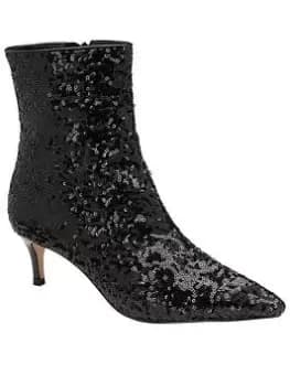 Ravel Currans Black Sequin Heeled Ankle Boot, Black, Size 4, Women